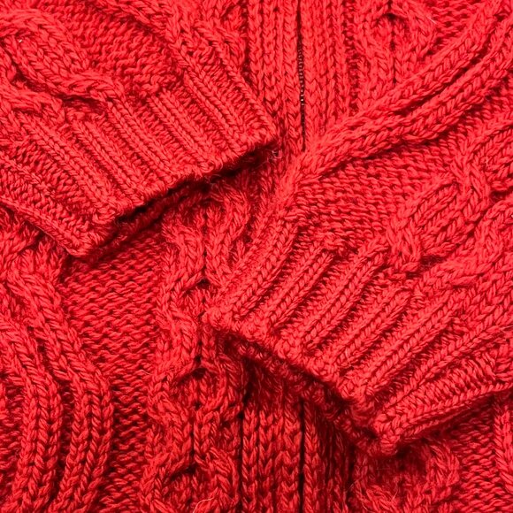 Aran Crafts Ireland Cable Knit Wool Zip Cardigan, Red, S/M - Picture 5 of 9